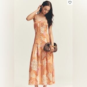 Farm Rio x Anthropologie Linen Blend Strapless Drop-Waist Maxi Dress